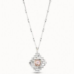 Uno De 50 Bossy Waterfalls Necklace Pink Crystal Silver Plated Links chain